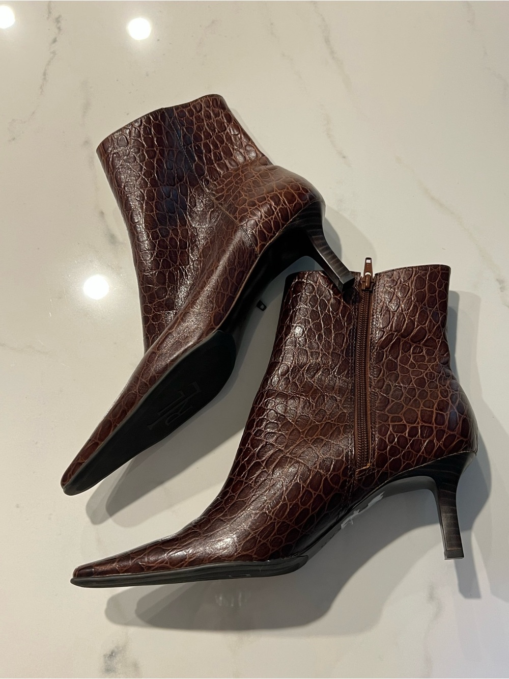 Lauren Ralph Lauren Morrigan Brown Embossed Leather Ankle Boots - Picture 2 of 4